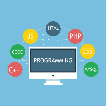 Concept of computer programming or developing software . Vector  illustration with  best programming...