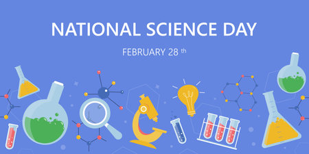 Illustration graphic design for posters, flyers, brochures and social media for National Science Day. Vector illustration.のイラスト素材