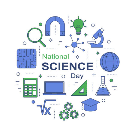 Illustration graphic design for posters, flyers, brochures and social media for National Science Day. Vector illustration.のイラスト素材