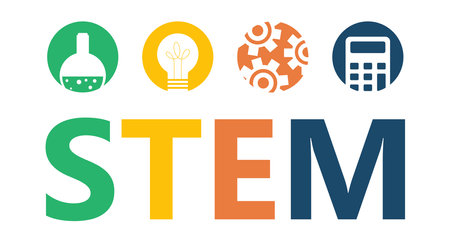 STEAM and STEM education. STEAM, STEM LAB. Science, Technology, Engineering, Arts, Mathematics. Vector illustration.のイラスト素材
