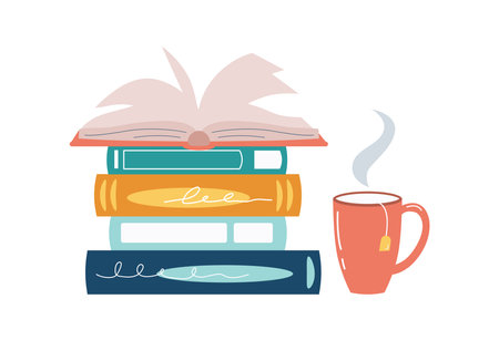 Stacks of books for reading, pile of textbooks for education. Set of literature, dictionaries, encyclopedias. Book festival, books sale, back to school concept design. Vector illustration.のイラスト素材