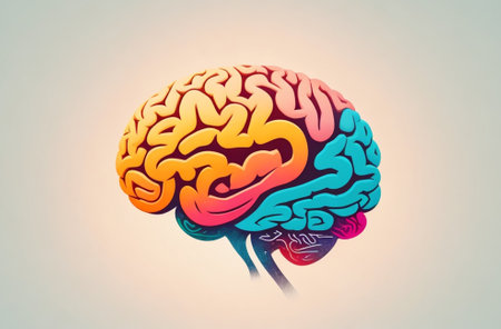 Human brain side view, isolated on white background, flat cartoon style. Generative AI.の素材