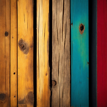 Texture of an old partially painted wooden fence. Generative AI.の素材
