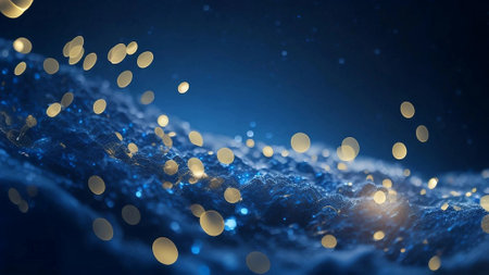 Dark blue blurred New Year abstract background, golden bokeh. Generative AI.の素材