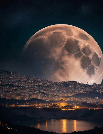 Witness the breathtaking beauty of a moon that is alive and teeming with life, from the bustling cities to the serene landscapes.の素材
