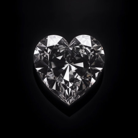 Heart close-up shaped diamond on black background. Generative AI.の素材