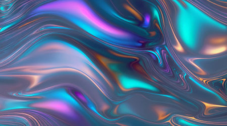Abstract background with iridescent waves blue, purple, and green.The colors are metallic and shinyの素材