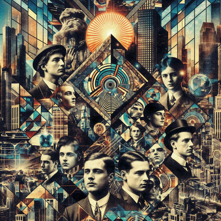 Psychedelic old school college, constructivist glitch art, dystopia society's. Generative AIの素材