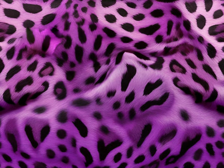 Leopard print in purple with black spots. Wavy texture, looks like plush material. Generative AI.の素材