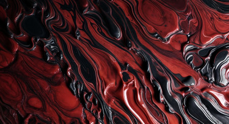 Marble glossy surface of shades of muted burgundy and deep charcoal, close up. Generative AIの素材