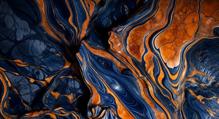 Marble background surface of shades of deep indigo and muted auburn, close up. Generative AIの素材