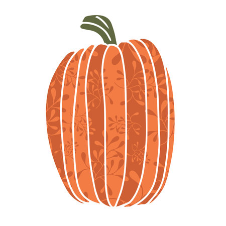Bright orange pumpkin with shabby chic floral ornament in vector flat style. Ideal for autumn greeting cards, rustic Thanksgiving decor, harvest festival designs, and printable craftsのイラスト素材