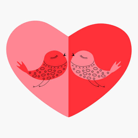 The heart consists of two shades of red and a pair of birds. Symbolizes love and the feast of lovers.のイラスト素材
