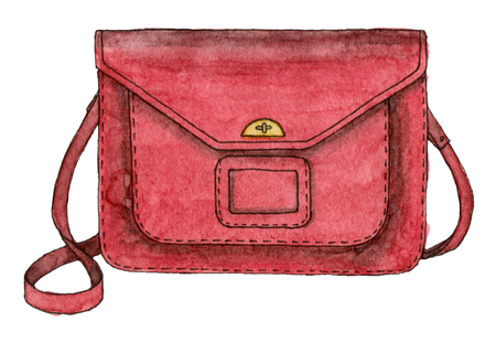 watercolor fashion red bag. hand drawing sketch isolated element. back to schoolの写真素材