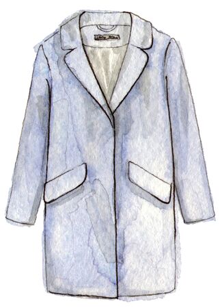 watercolor hand painting fashion blue coat. isolated elementの写真素材