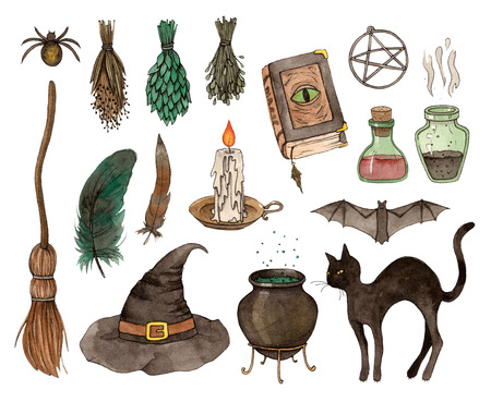 watercolor sketch halloween set. hand painting isolated elements.の写真素材