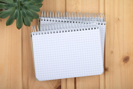 Two clean notebooks on the wooden surface.の写真素材
