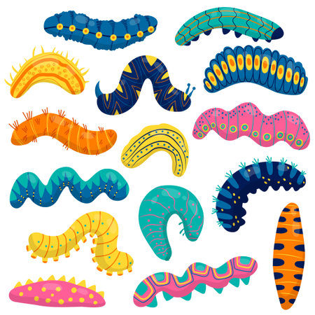 Vector set with colorful caterpillarsのイラスト素材