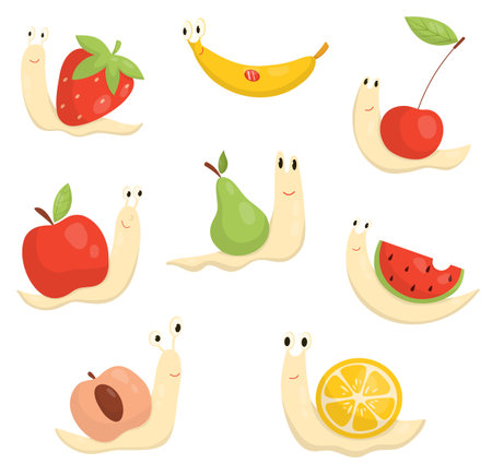 Set with snails with fruit housesのイラスト素材