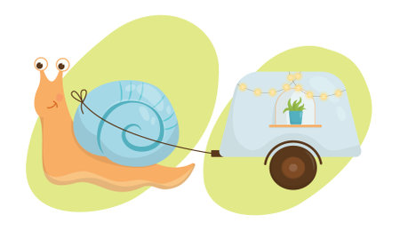Traveler snail with camper trailerのイラスト素材