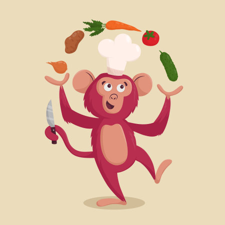 monkey cook juggling vegetablesのイラスト素材