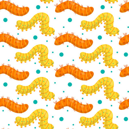 Vector pattern with yellow and orange caterpillarsのイラスト素材