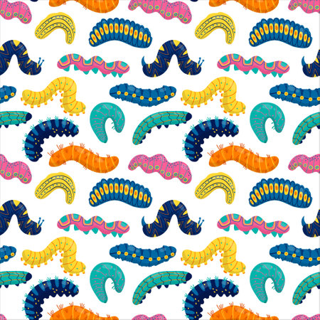 Vector pattern with bright different caterpillarsのイラスト素材