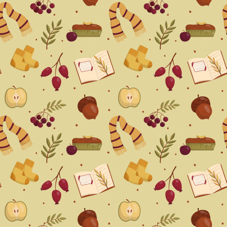 Vector pattern autumn, leaves, herbarium, scarfのイラスト素材