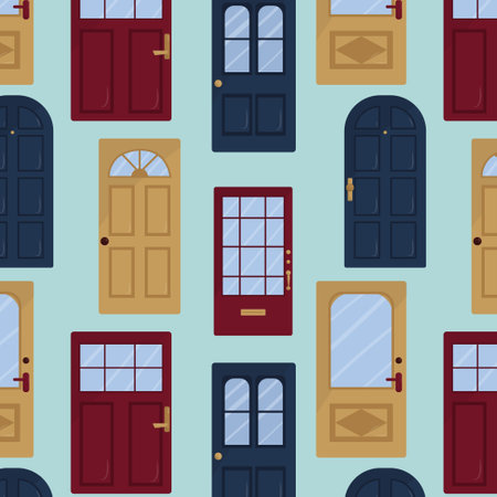 Vector pattern with entrance doors on a blue backgroundのイラスト素材