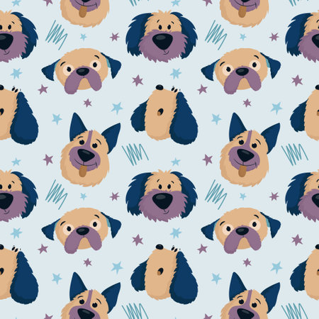 Pattern with beige dogs on a blue backgroundのイラスト素材