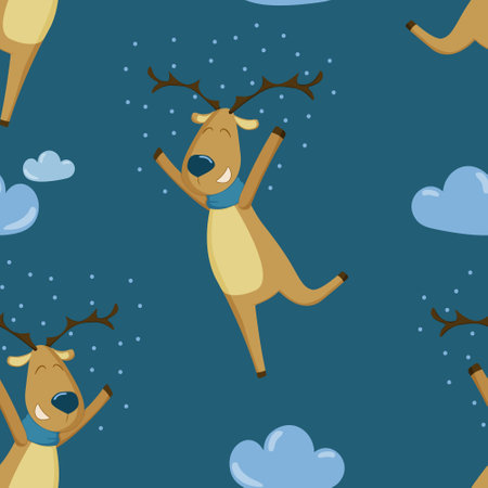 vector pattern with a deer that rejoices in the snowのイラスト素材