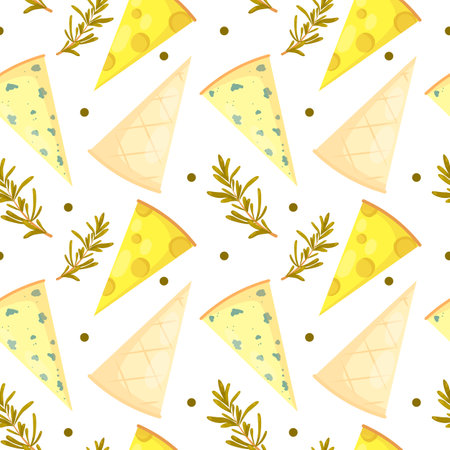 Vector pattern with cheese and rosemaryのイラスト素材