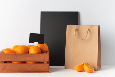 Merchandising set of organic products on a white tableの写真素材