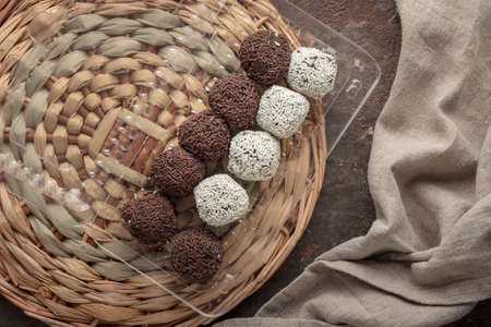 Raw chocolate homemade candies dark backgroundの写真素材