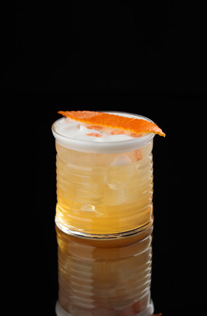 Cocktail in a glass on a black background verticalの写真素材