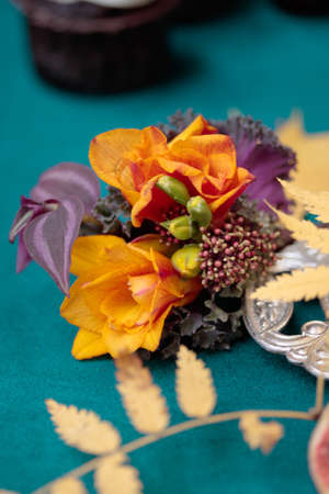 Autumn sweet dessert decorated on a table in the park