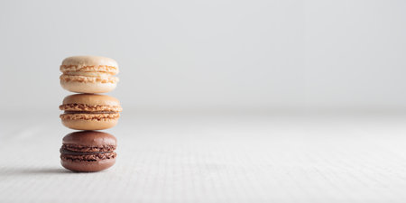 Colorful pastel eco handmade natural macaroons on white background. Gift for 8 March, International Women's Day, Valentine's Day. Horizontal banner closeup with a copyspaceの写真素材