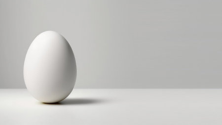 One white easter egg standing on light background, banner with a copyspace. Generative AIの素材