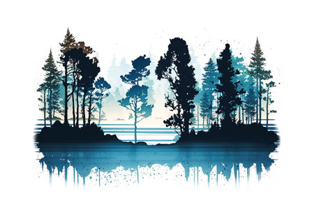 Finland, finnish nature painted watercolor in national colors. horizontal illustration. Generative AIの素材
