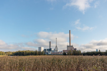 Power plant and nature, an enterprise for the production of electrical energyの写真素材