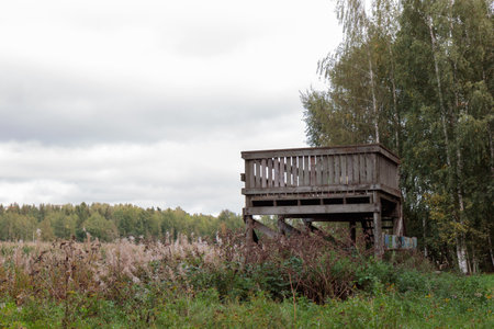 Espoo, Finland, 09.09.2023 - birdwatching tower in Suomenoja, Espoo.の写真素材