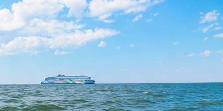 Gulf of Finland, Estonia, June 28, 2024 - Cruise ship Tallink ferry boat Shuttle My star in Balticのeditorial素材