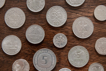 Collection of the various international coins. Different money from different countries of the...