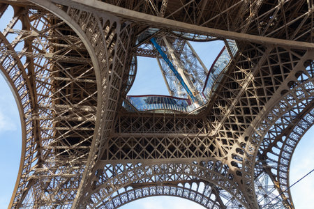 Paris, France - February 23, 2025: Eiffel Tower from low angle.の写真素材