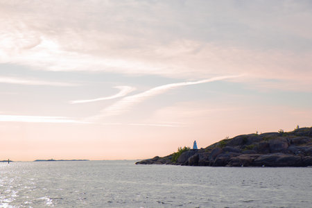 Scenic view of the Baltic Sea, concept of eco-tourism, travelling. Clean waters, natural coastline, and sustainable travel harmony with Finnish nature, marine environmentの写真素材