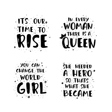 Vector calligraphic illustration of feminist movement.  Hand lettering print. Vector set.のイラスト素材