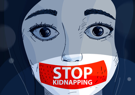 vector illustration. Kidnapping. Girl whose mouth is taped with tape.のイラスト素材