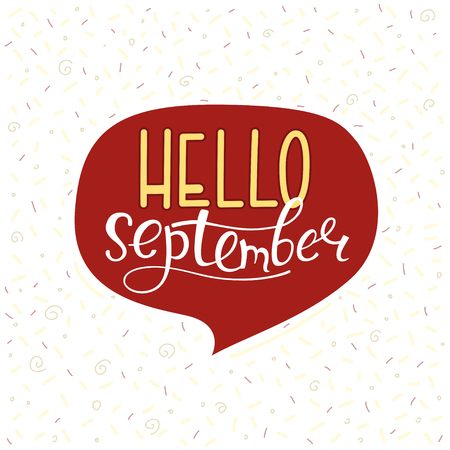 Hello september hand lettering phrase. Hand drawn vector illustration.のイラスト素材