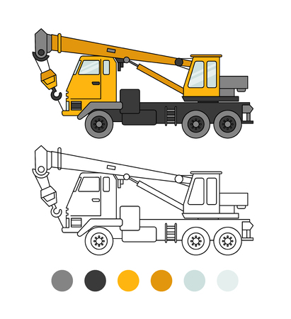 Truck crane line illustration. The coloring book for preschool kids with simple educational gaming level. Special equipmentのイラスト素材