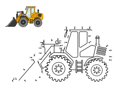 Special equipment. Bulldozer. Connect the dot and color. Game for preschool kids with simple educational gaming level.のイラスト素材